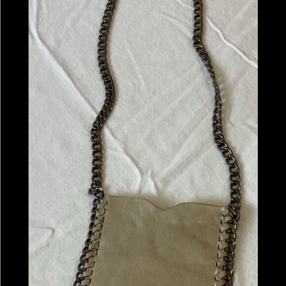 Handbag Phone Case Gunmetal Colored Chain Cross Body Leather Silver Color Silver - Picture 4 of 9